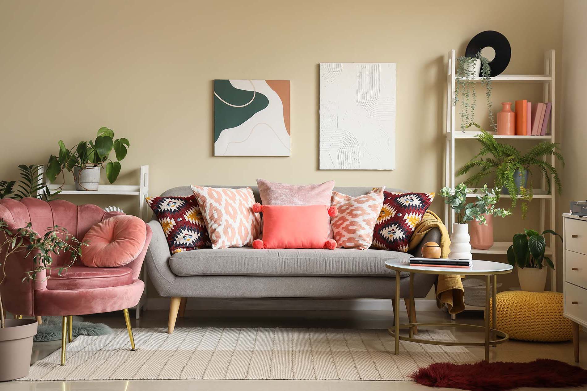 Interior Of Living Room With Cozy Sofa