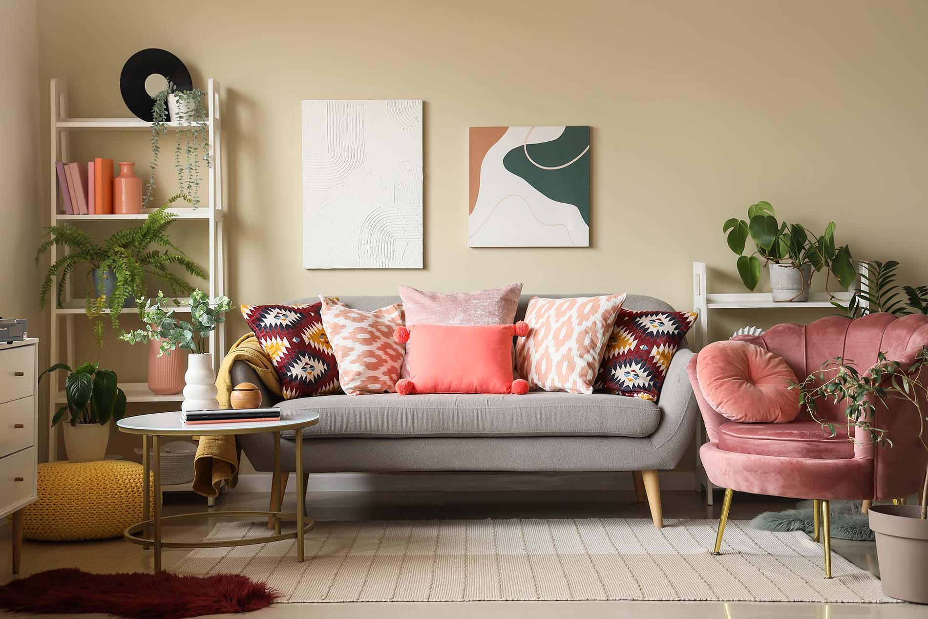 Interior Of Living Room With Cozy Sofa